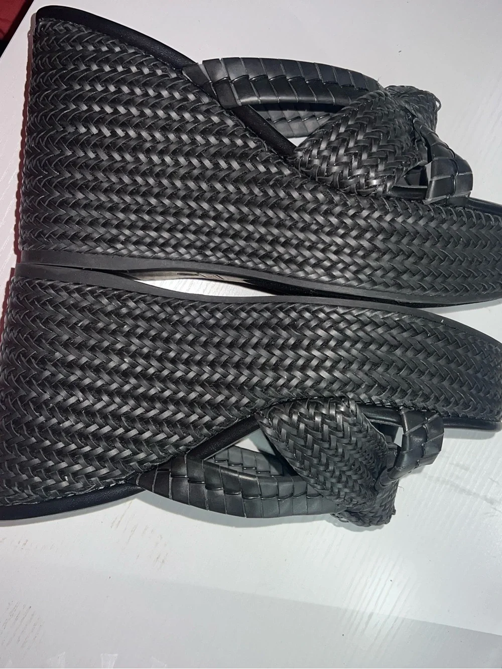 GUESS Black Eveh Knotted Jute Wrapped Platform Wedge Sandals